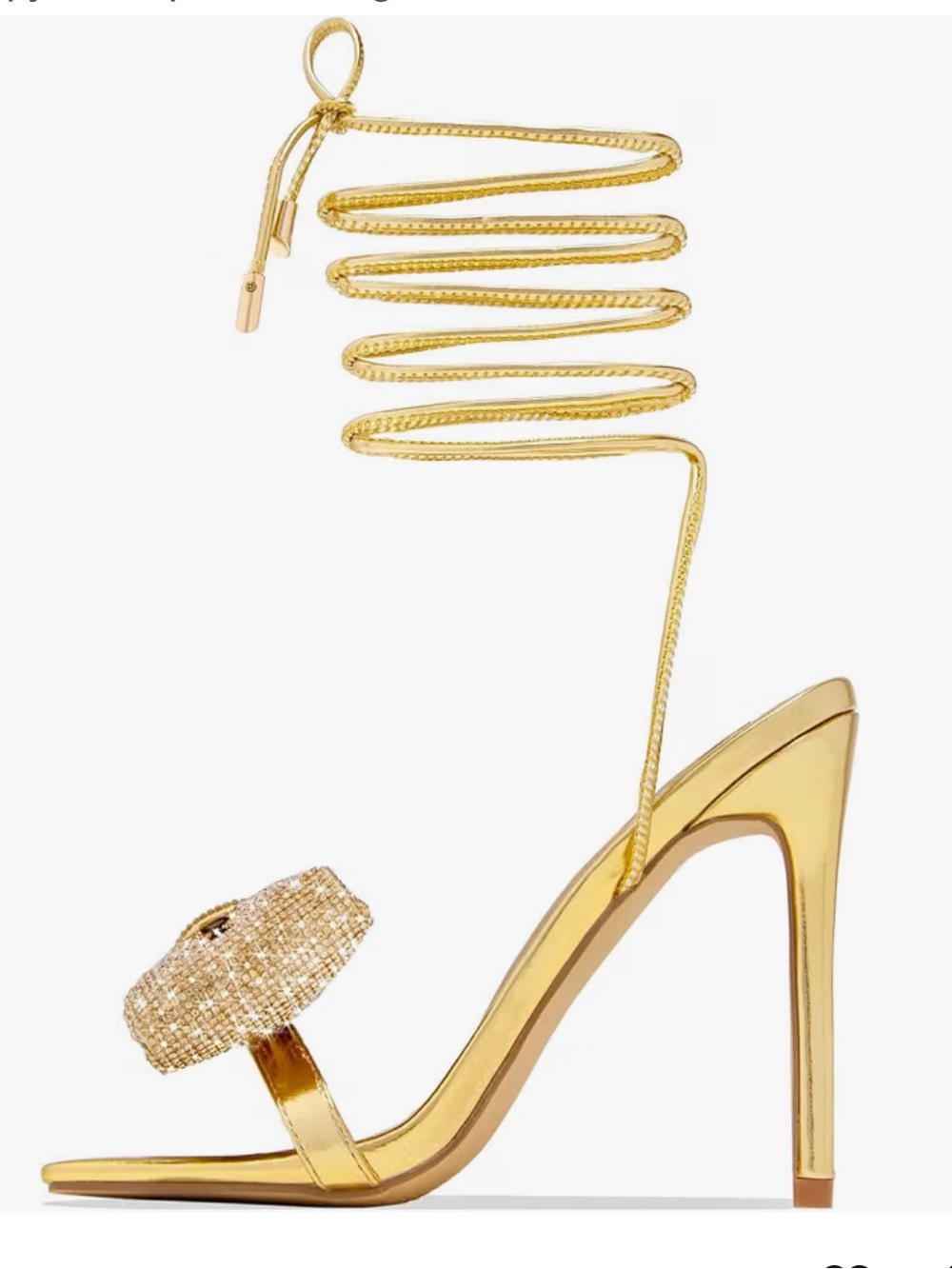 Olivia Jaymes Gold Rhinestone Bow Lace-Up Stiletto Heels- size 10